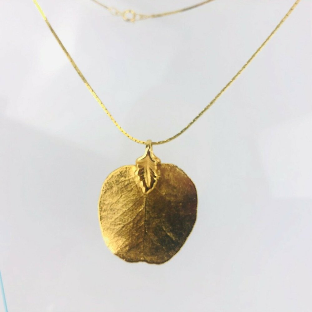Real Leaf Gold Dipped Plated Necklace Pendant 18" - image 4